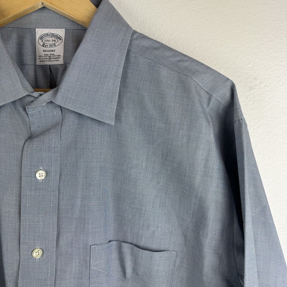 BROOKS BROTHERS Regent Mens long sleeve button Non‎ Iron shirt BLUE - 17.5 - 34